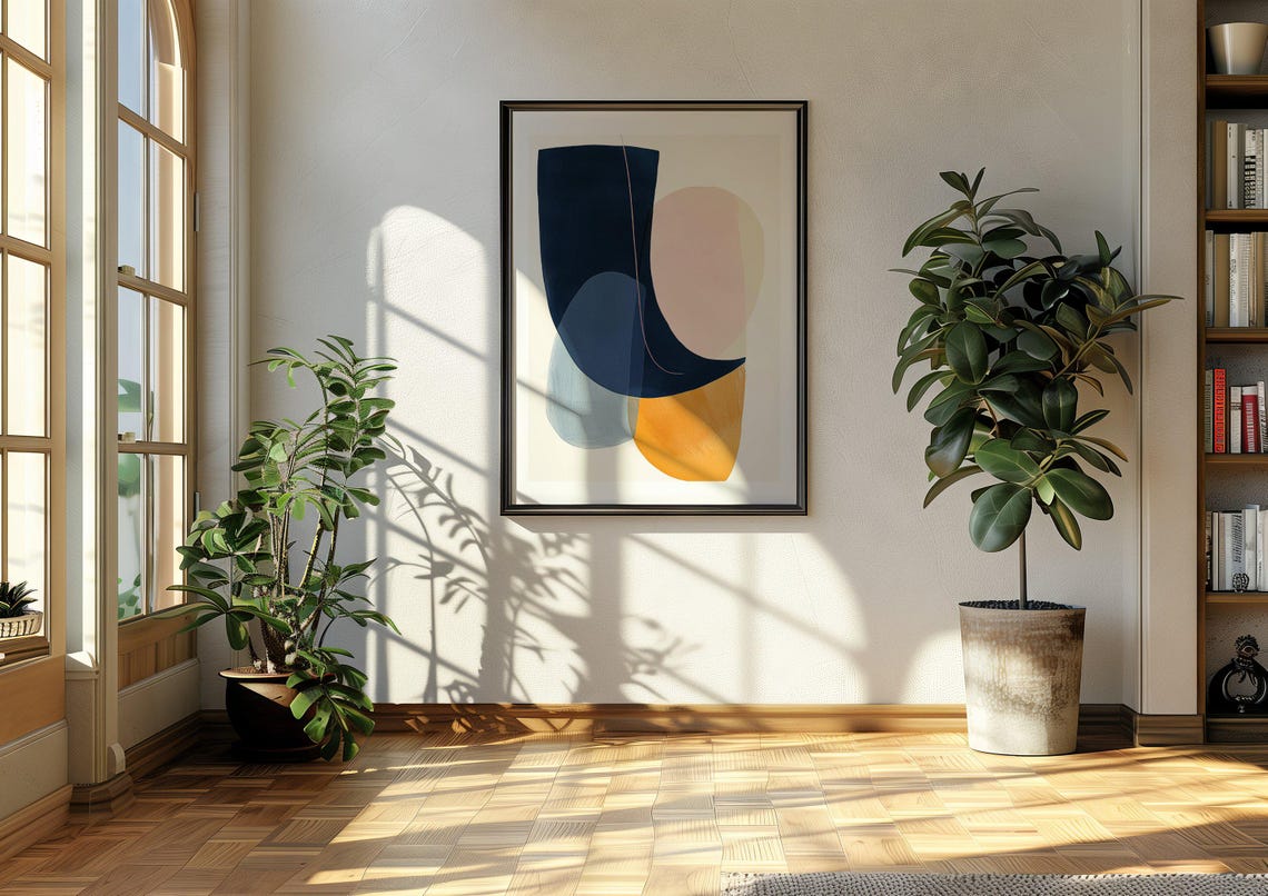Elegant Navy Blush and Gold Organic Curves Abstract Modern Poster - Image 2