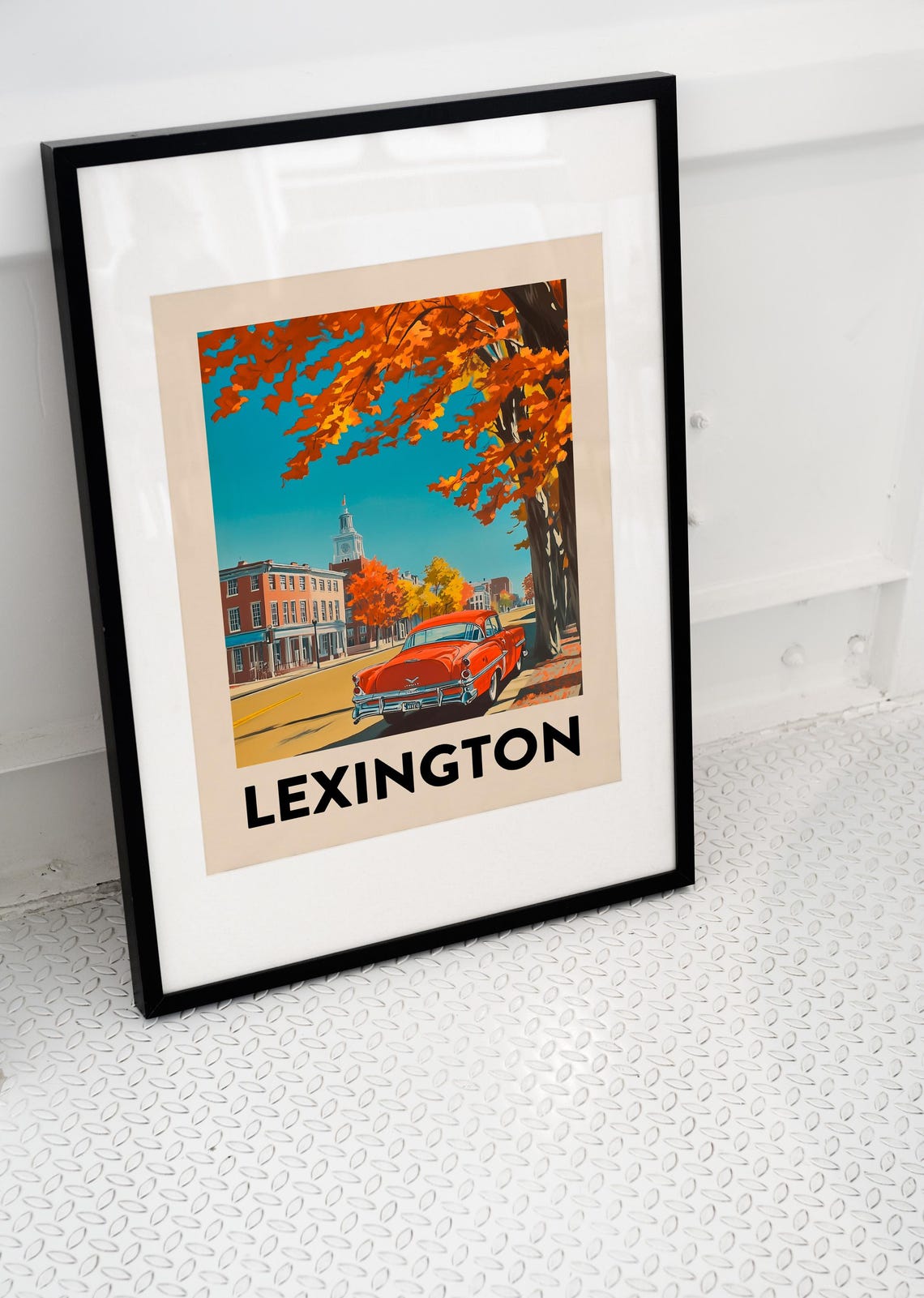 Lexington Kentucky Retro Travel Poster Autumn Classic Car Scene - Image 3