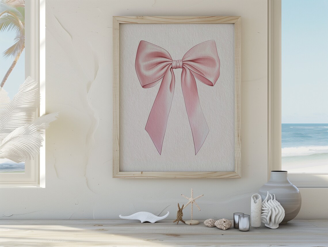 Pink Satin Bow Illustration Coquette Bedroom Wall Decor Trendy Girl Poster - Image 2