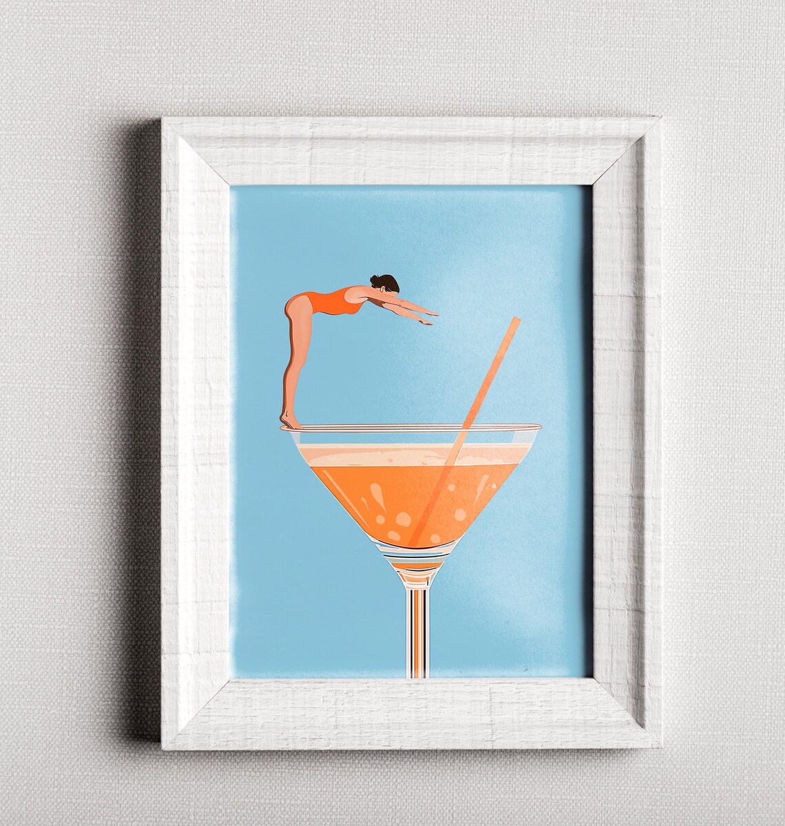 Retro Cocktail Diving Woman Bar Cart Art Print - Image 4