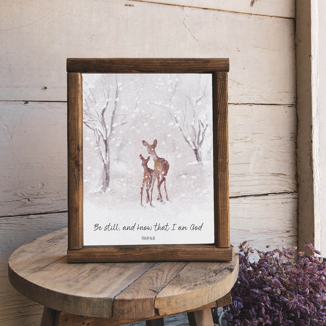 Be Still And Know That I Am God Psalm 46:10 Deer Winter Bible Poster - Image 3