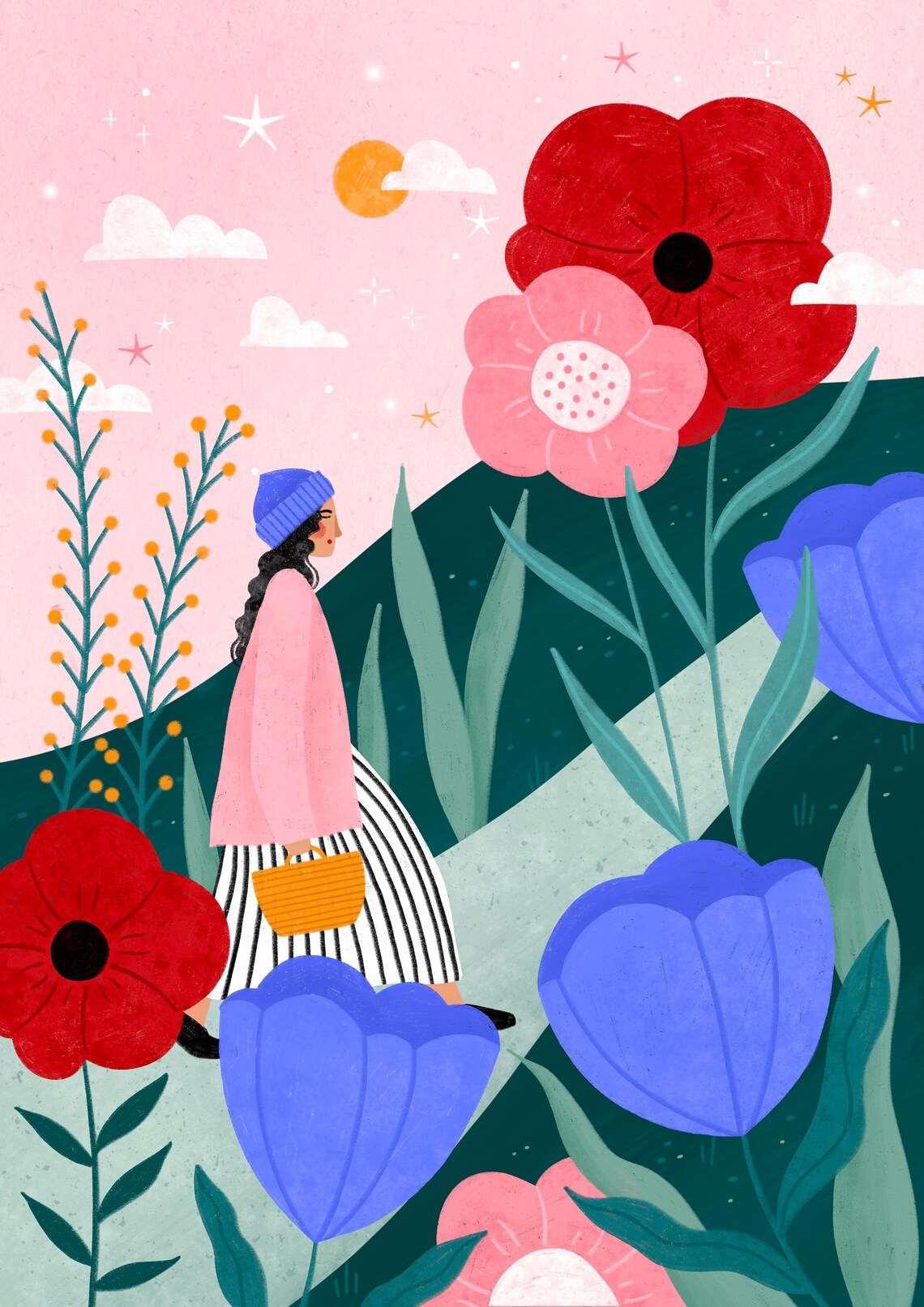 Flower Walk Floral Art Print, Whimsical Nature Poster - Image 2