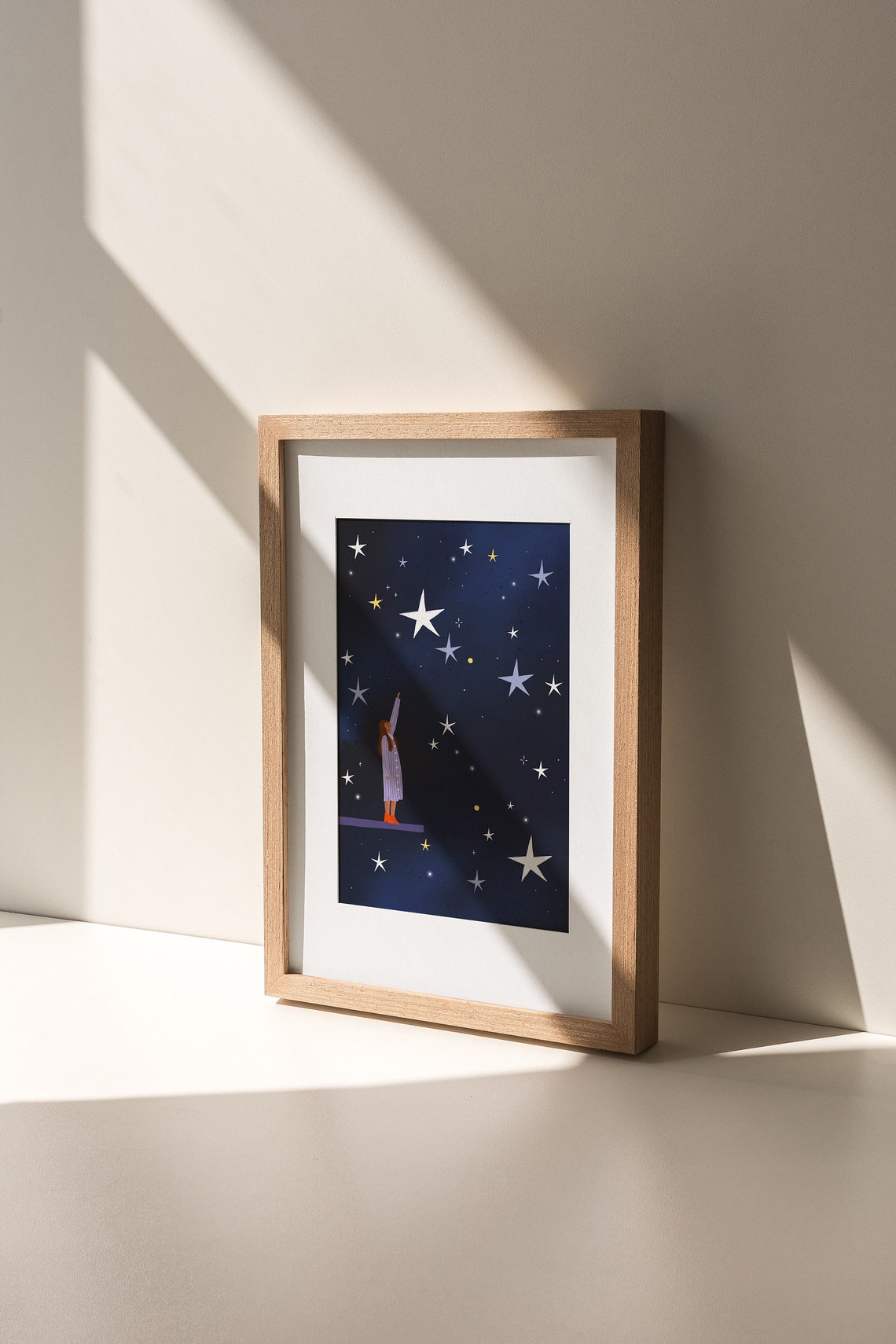 Girl Reaching For The Stars Night Sky Celestial Illustration Poster - Image 4