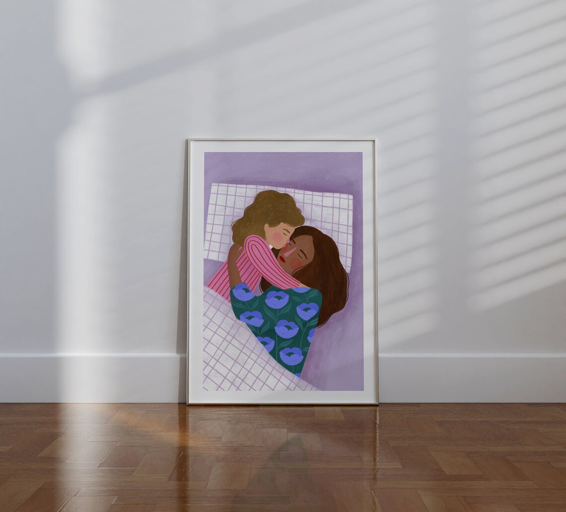 Warm Cuddles Motherhood Art Print, Mama Daughter - Image 2