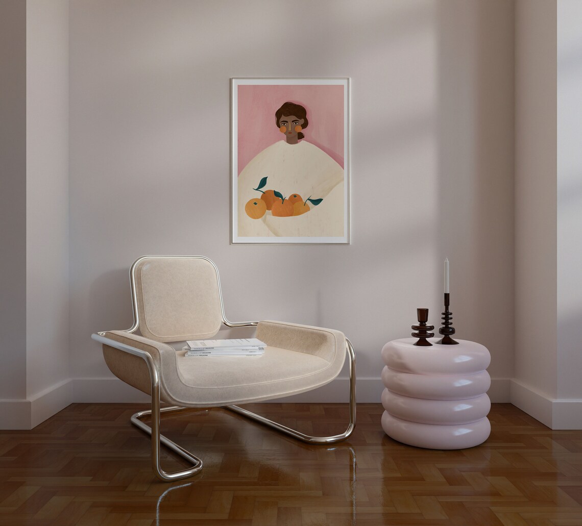 Woman With The Oranges Minimal Portrait Art Print - Image 3