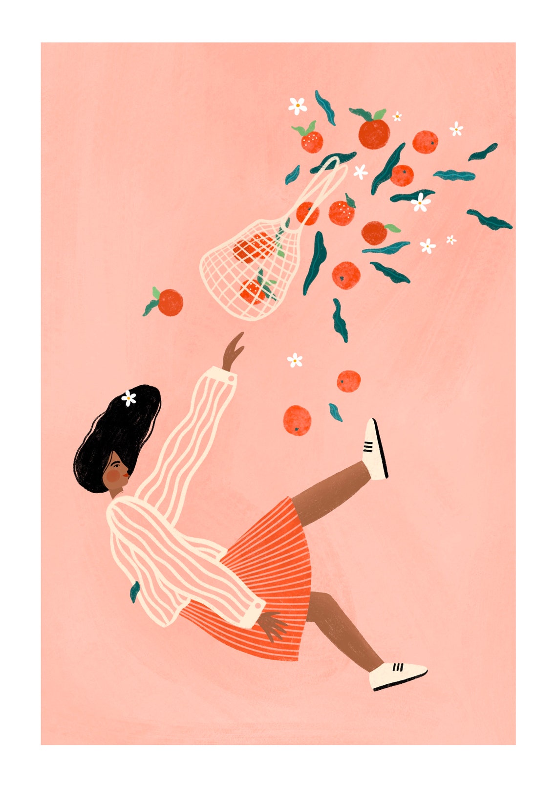 Balance Woman Juggling Oranges Playful Citrus Kitchen Poster - Image 2