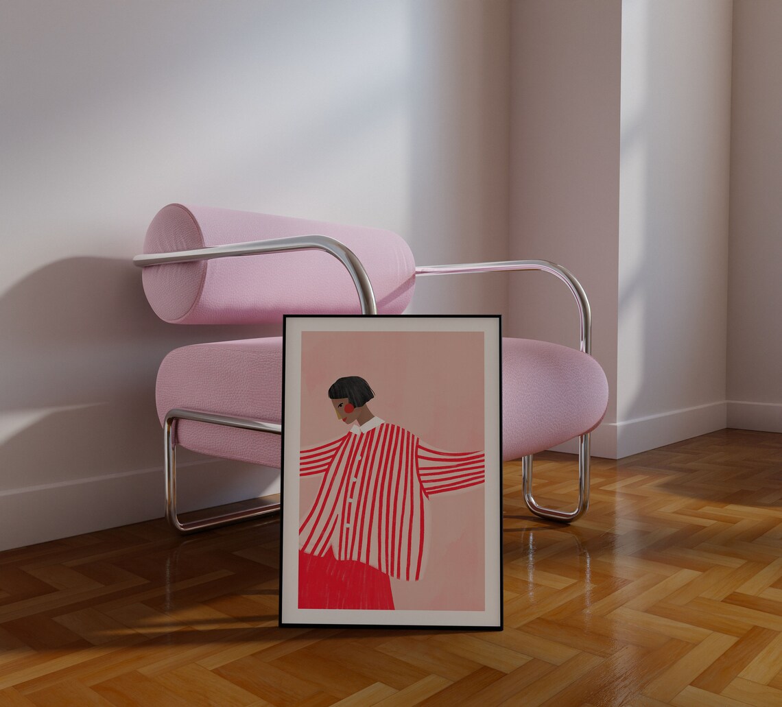 Woman With Red Skirt Line Art Portrait Print - Image 2