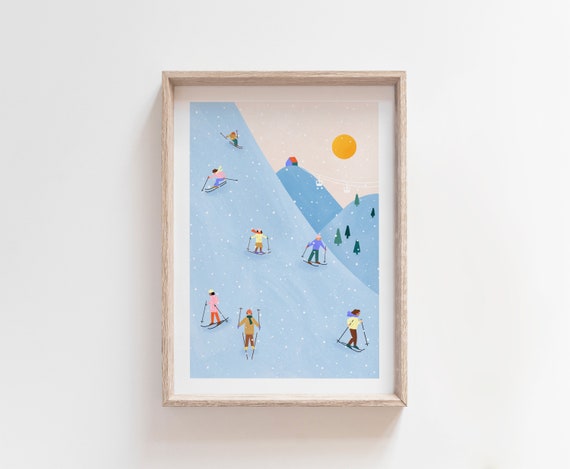 Skiing Winter Scene Art Print, Winter Sports