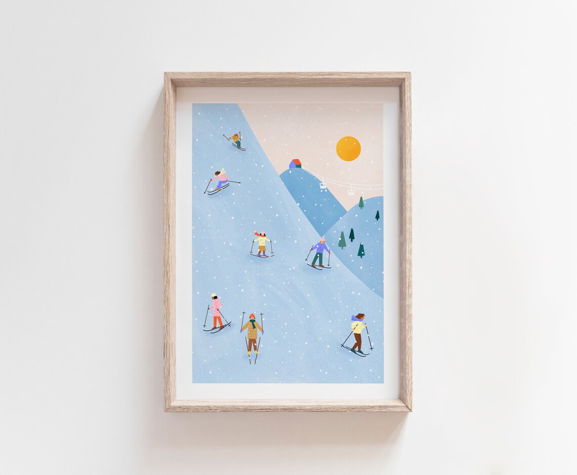 Skiing Winter Scene Art Print, Winter Sports