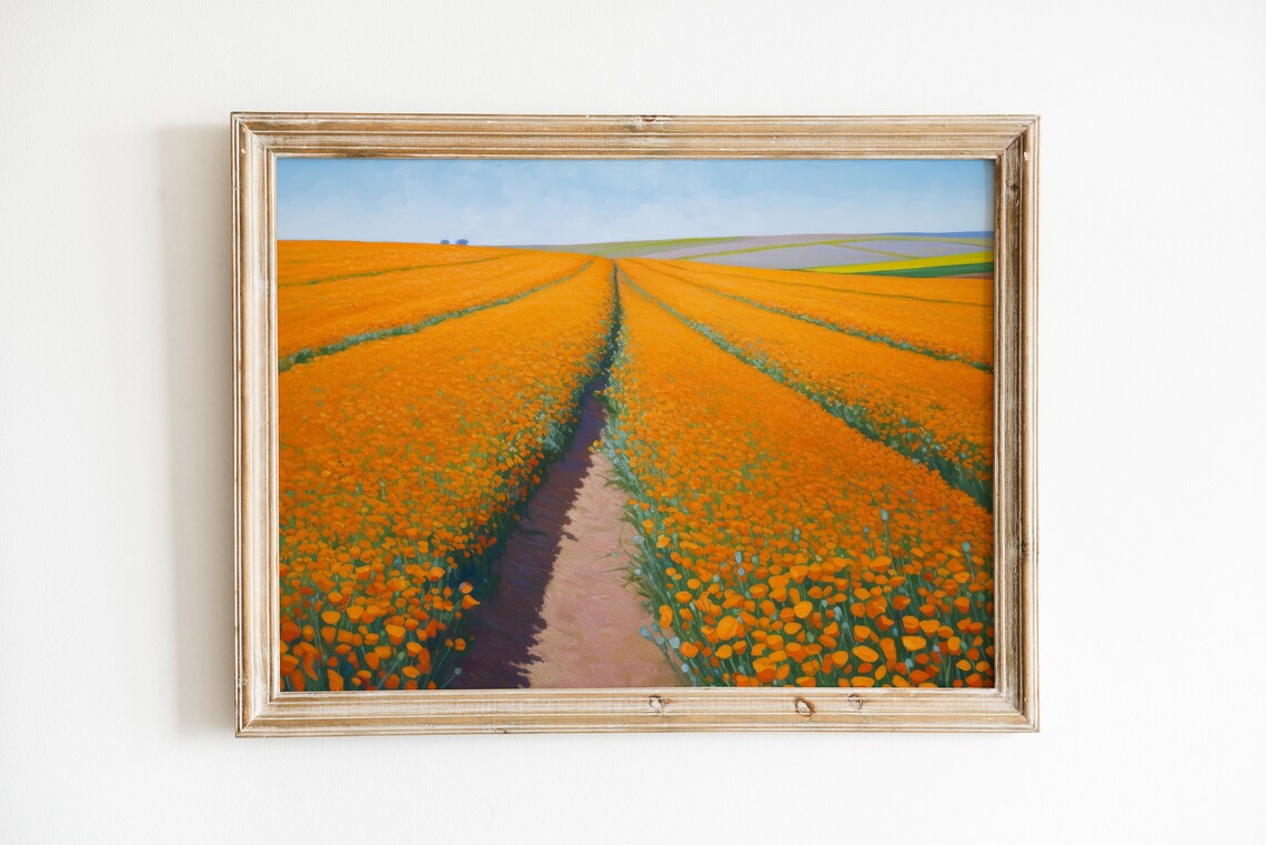 California Poppy Meadow Painting, Western Botanical Art