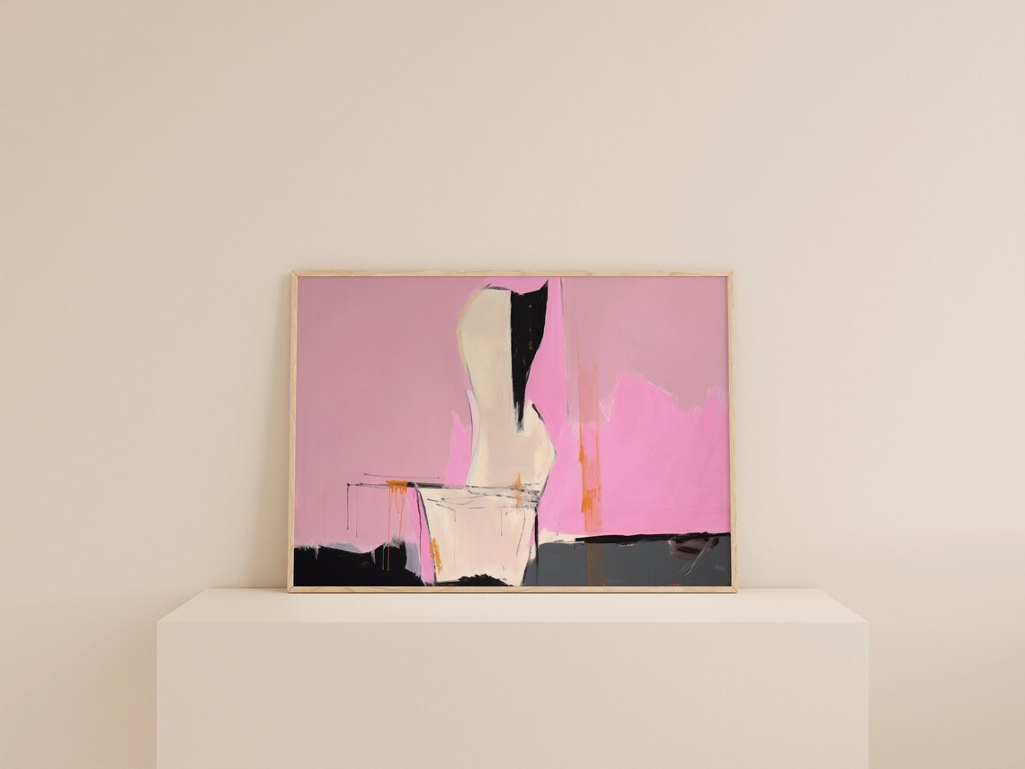 Grunge Abstract Print, Eclectic Pink Bathroom Art - Image 2