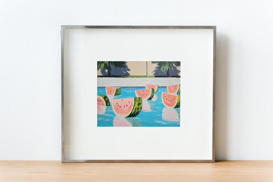 Watermelon Slices Floating In Blue Pool Summer Pop Art Wall Art - Image 2