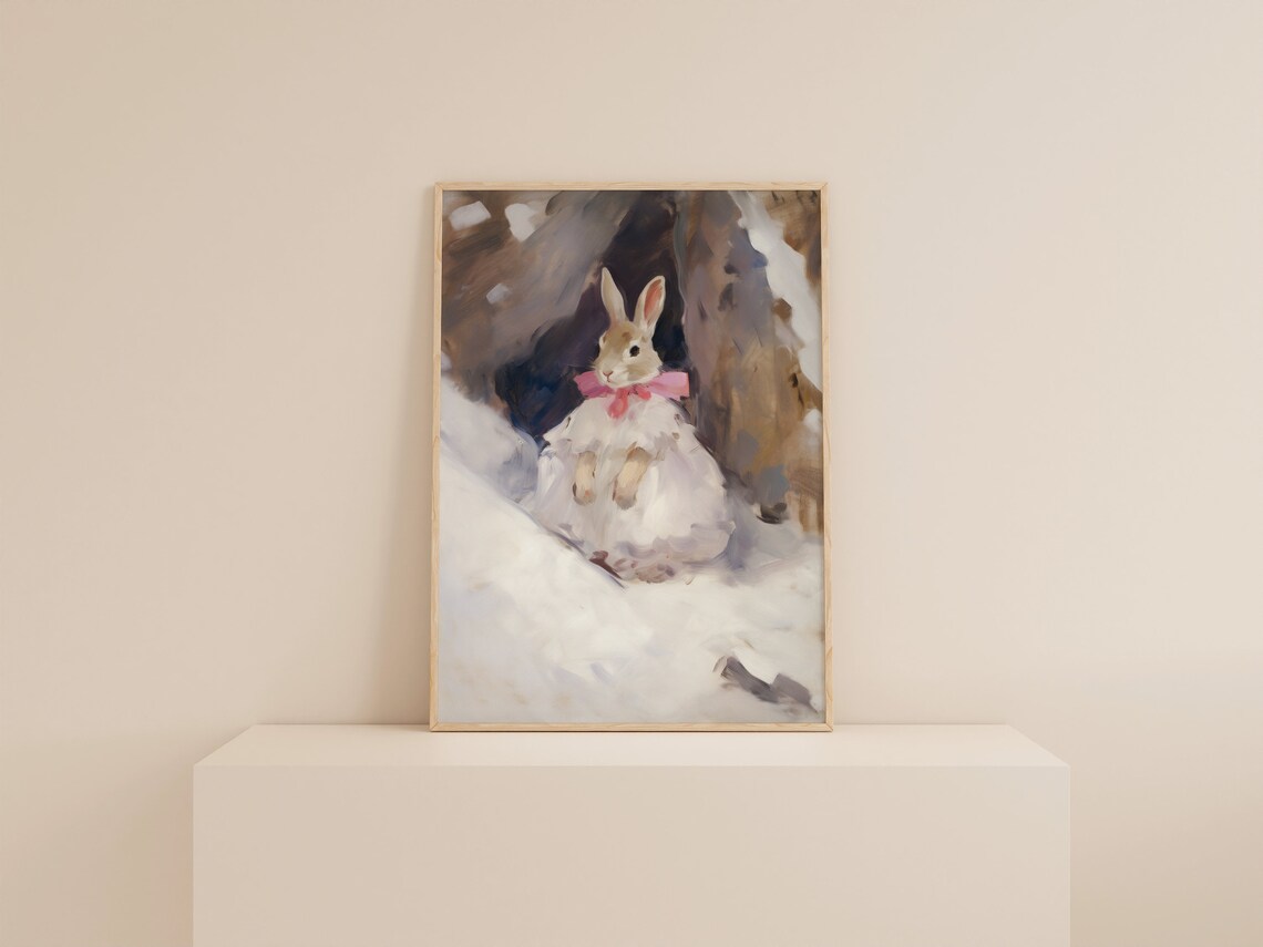 Vintage Bunny Painting Nursery Wall Art, Cottagecore - Image 2