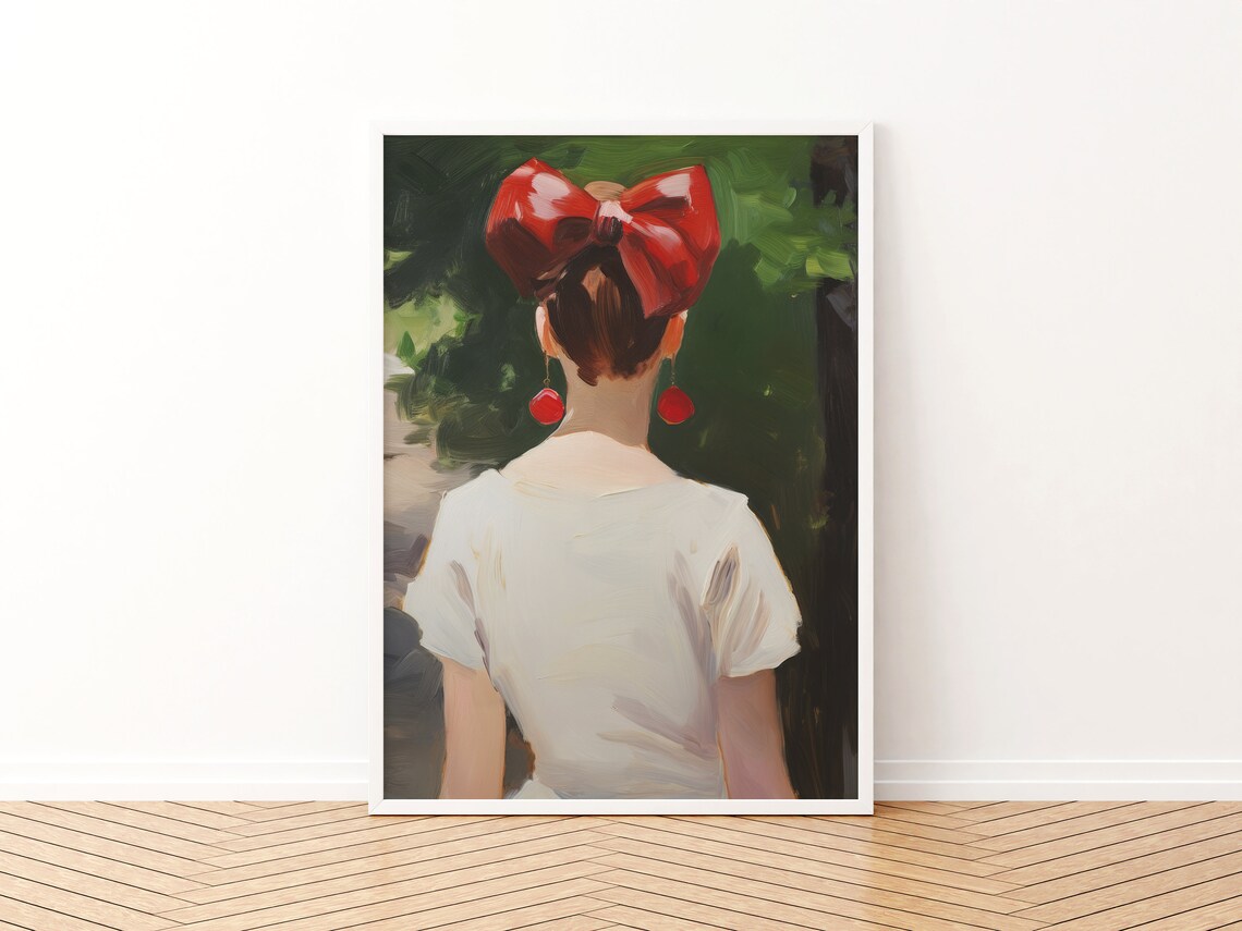Red Bow Print, Preppy Retro Teen Room Art Print - Image 3