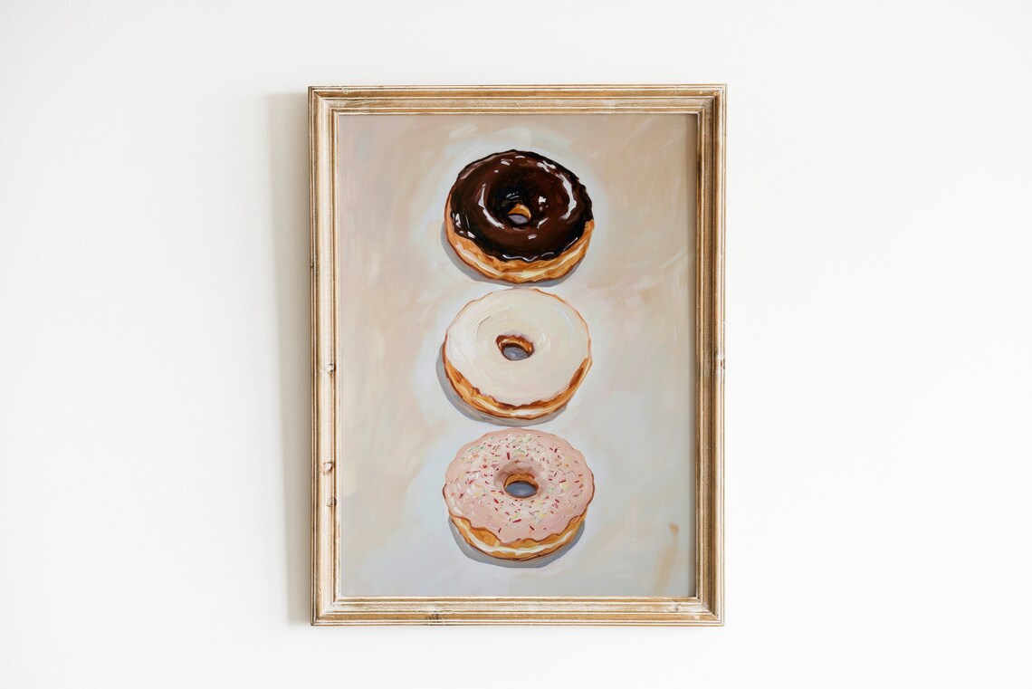 Donut Painting Retro Food Illustration Kitchen Art Print