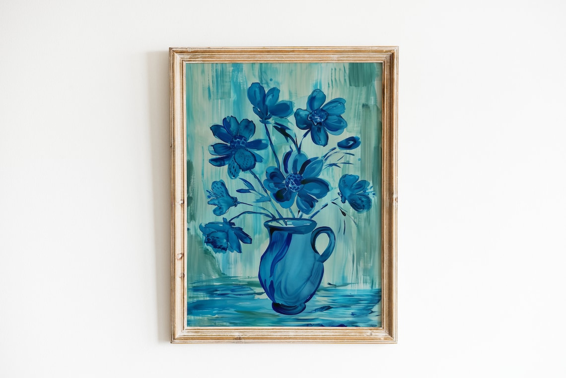 Blue Flower Vase Botanical Floral Art Print