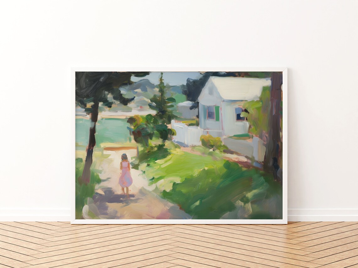 Green Lake House Print, Soft Abstract Cottage Decor - Image 3