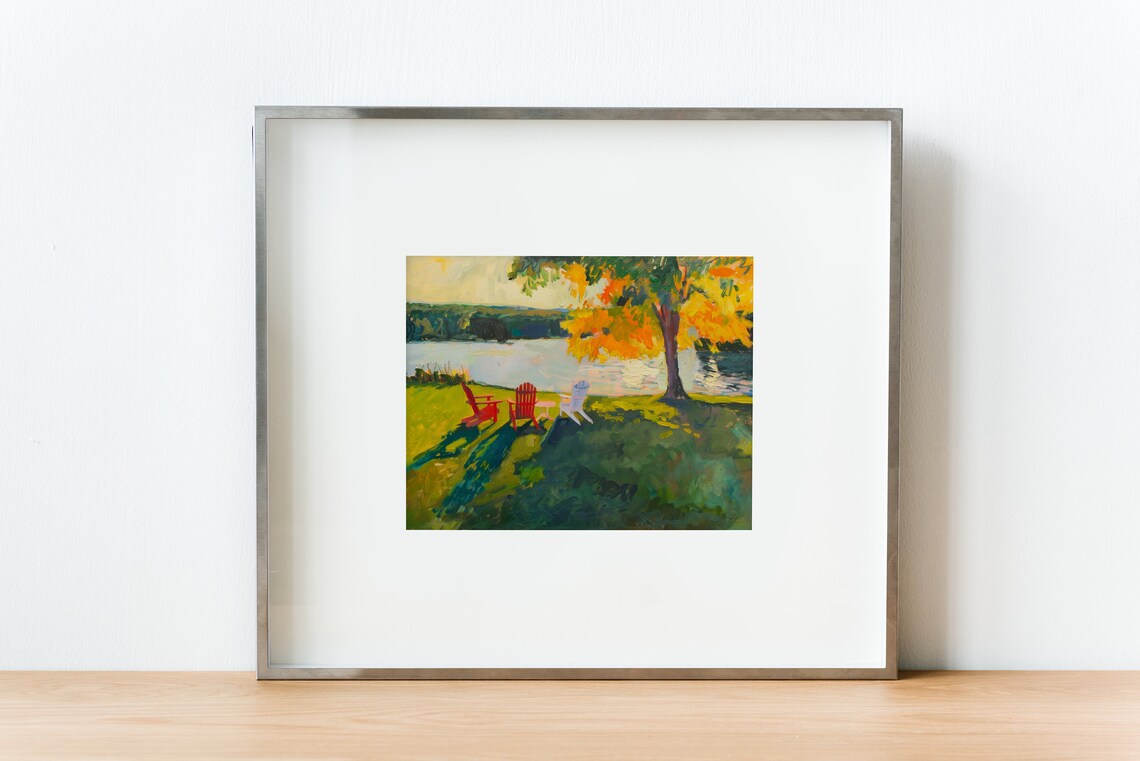 Autumn Lake House Art Print, Rustic Landscape - Image 2