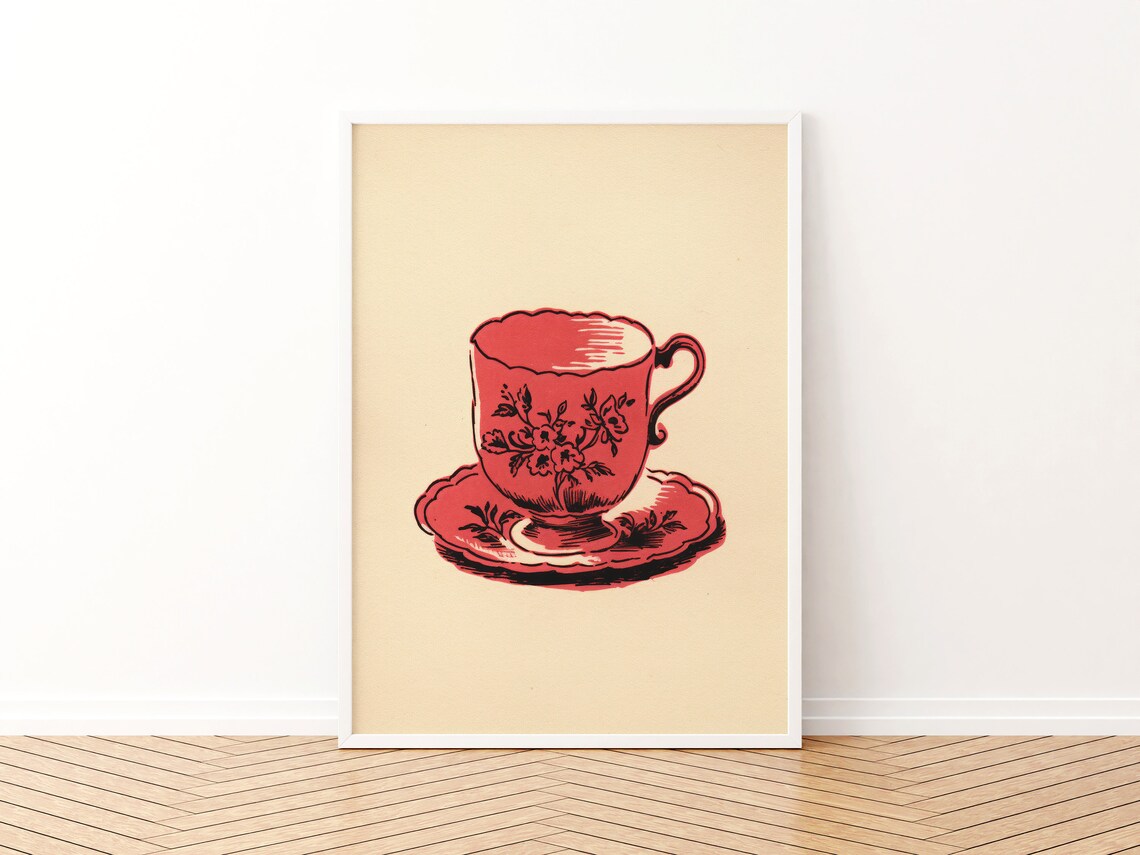 Vintage Teacup Kitchen Art Print, Cottagecore Decor - Image 3