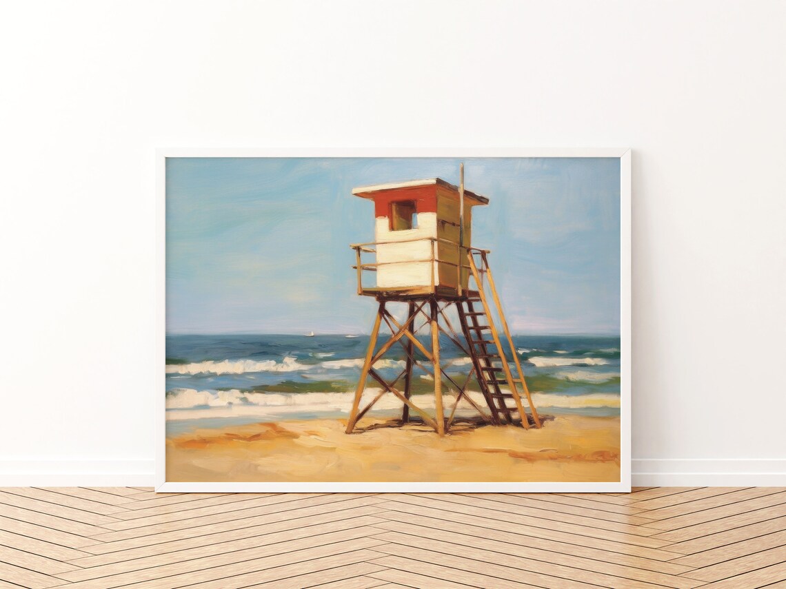 Retro Coastal Print, Preppy Beach Bathroom Art Print - Image 3