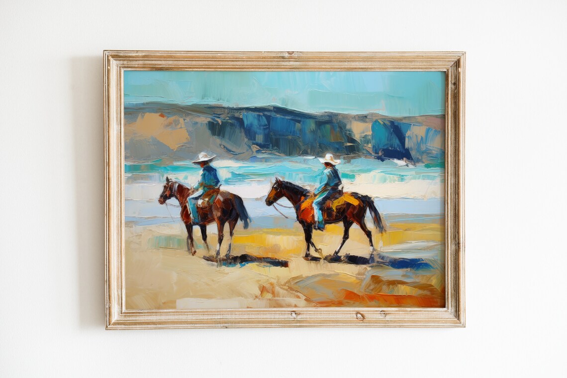 Antique Cowboy Equestrian Art Print, Rustic Ranch Style