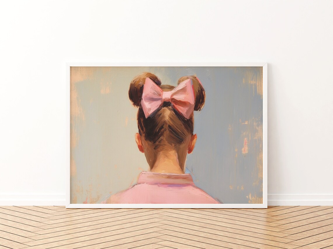 Vintage Pink And Blue Preppy Bow Art Print - Image 3