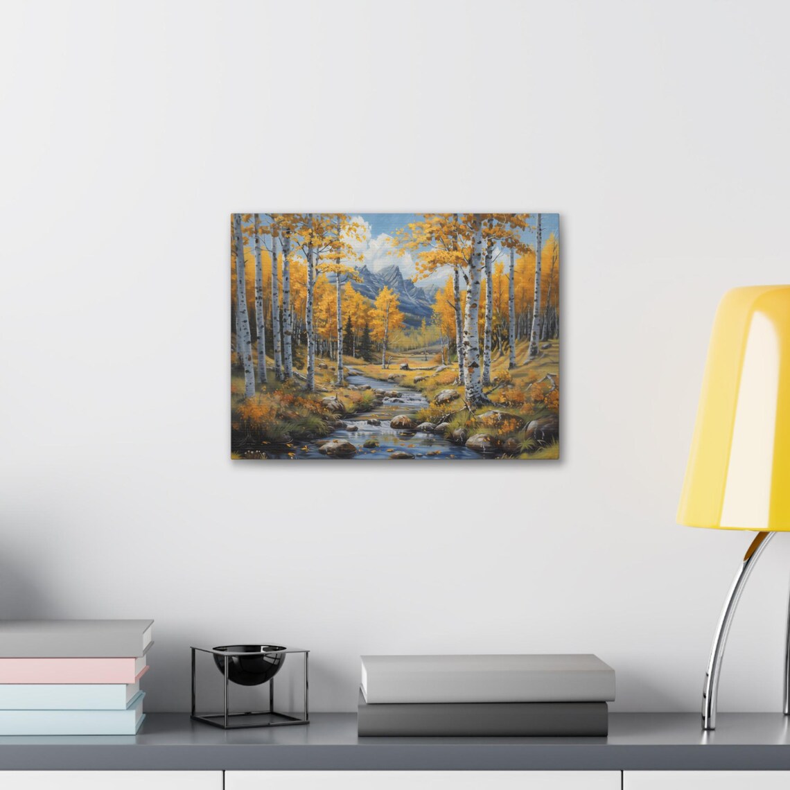 Golden Aspen Forest Mountain Stream Autumn Oil Painting Poster - Image 2