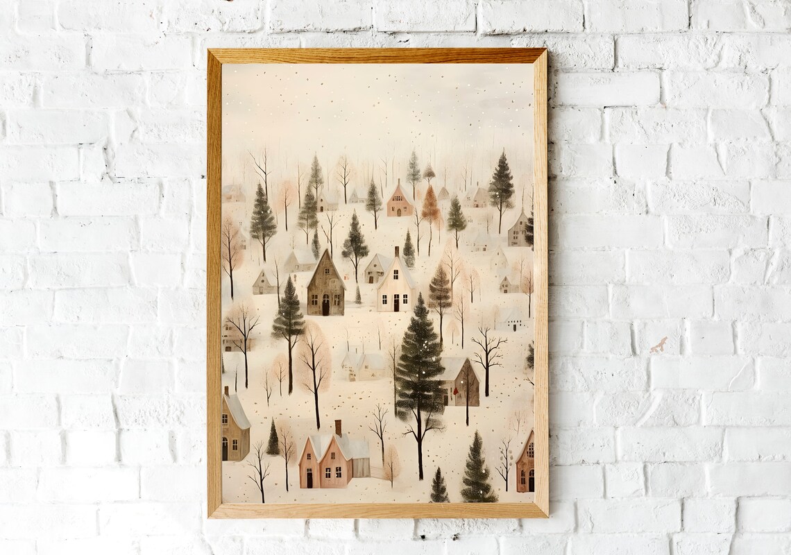 Village Christmas Poster, Snowy Winter House Print - Image 2