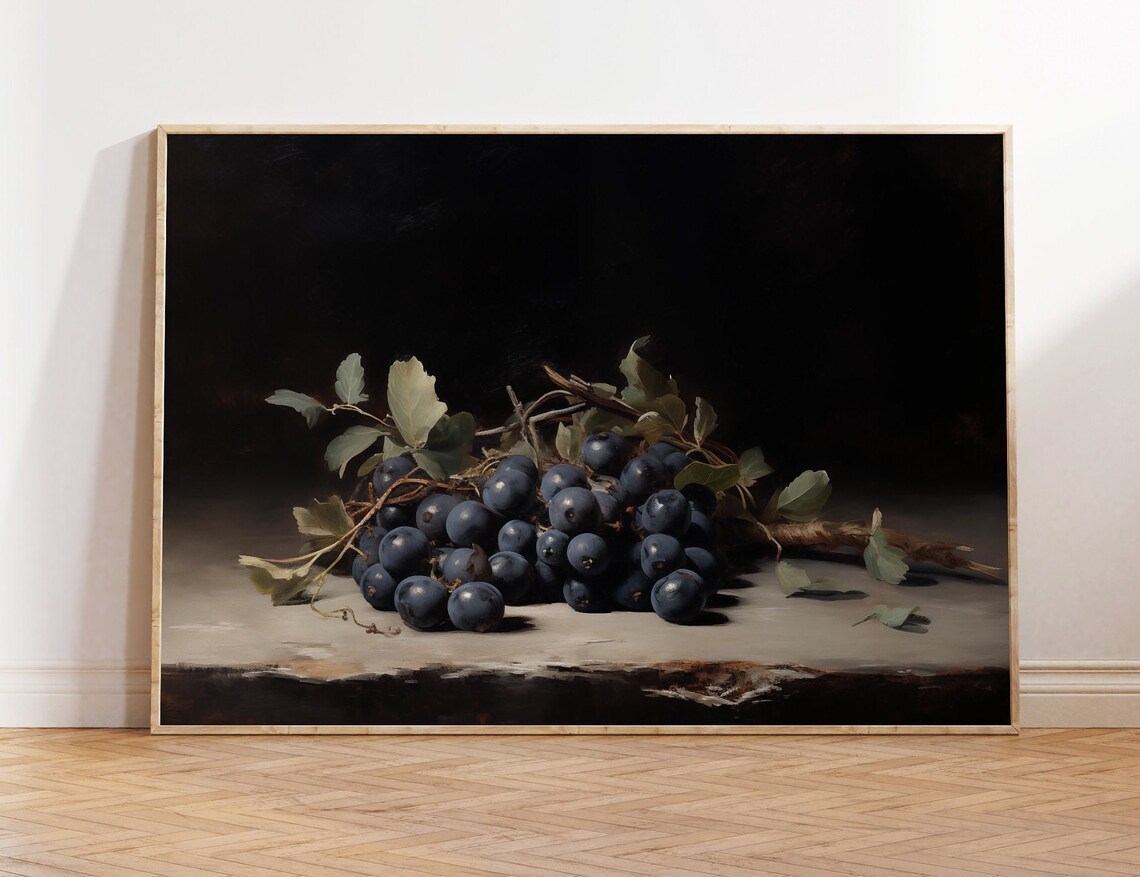 Vintage Grape Painting, Kitchen Botanical Art Print