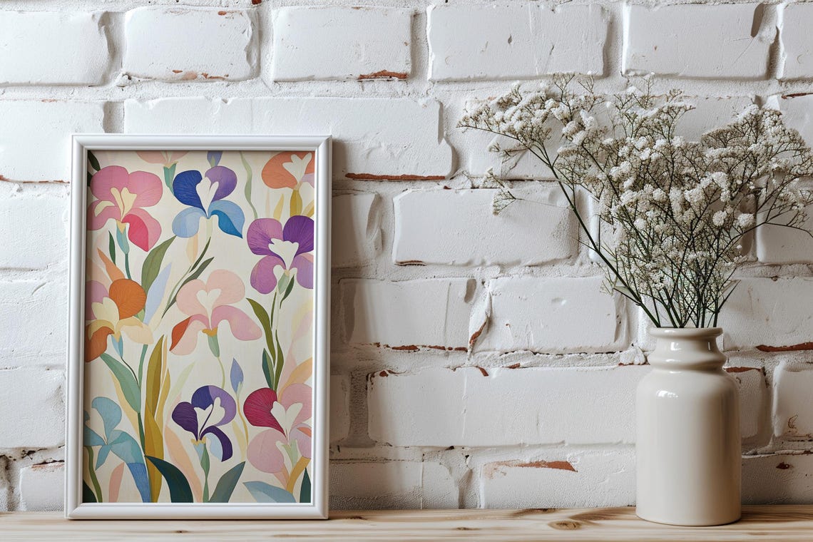Colorful Iris Flowers Stylized Botanical Illustration Poster - Image 3