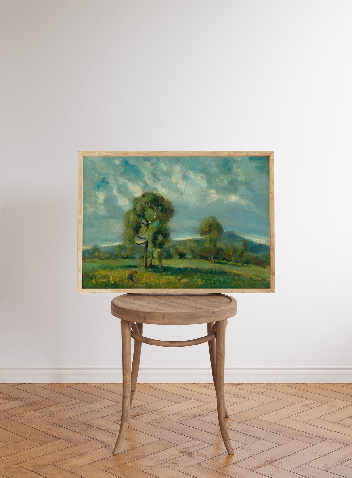 Vintage Country Landscape Painting Green Meadow Tree Rustic Art Poster - Image 6