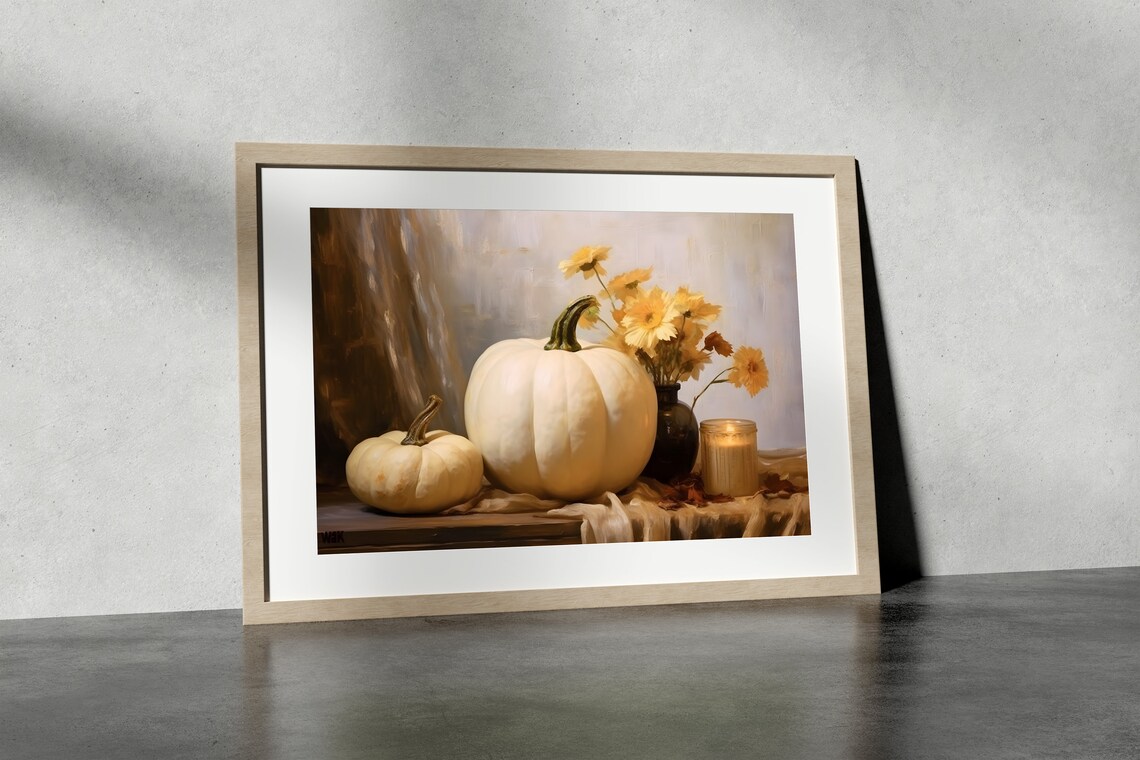 Beige Pumpkins, Farmhouse Autumn Still Life Art Print - Image 2
