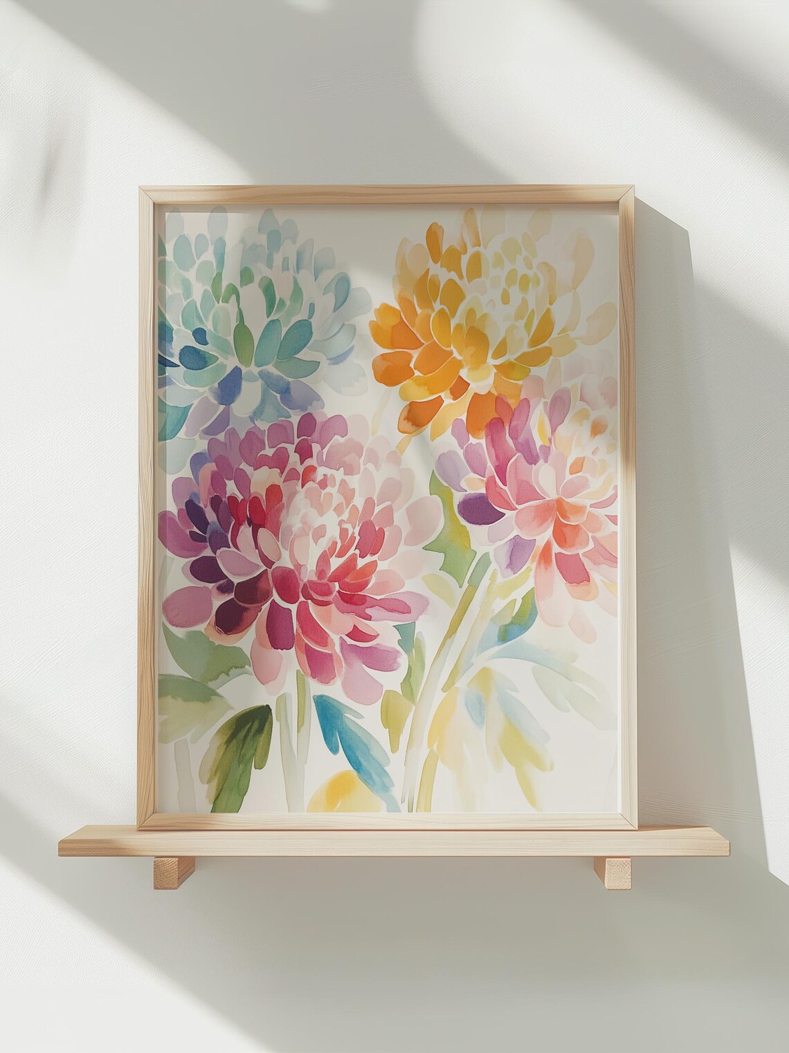 Soft Watercolor Chrysanthemum Trio Pink Purple Teal Home Decor Poster
