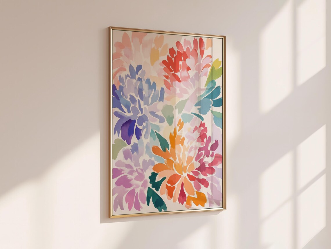 Painterly Dahlia Blooms Pink Orange Purple Watercolor Poster - Image 7
