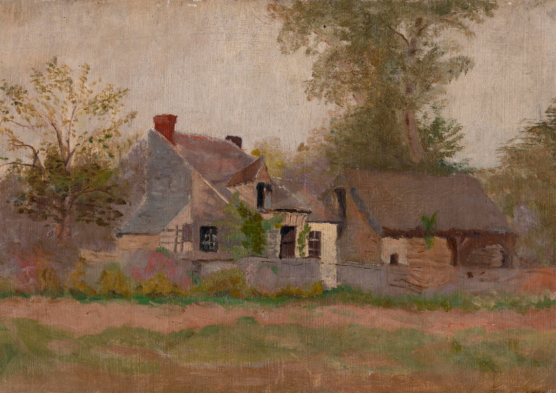 Rustic Village Cottages Thatched Roofs Impressionist Painting Poster - Image 7
