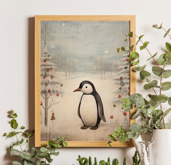 Penguin Kids Wall Art Penquin Cute Print Penguin Wall Art Winter Holiday Penguin Art Holiday Nursery Art Christmas Kids Decor