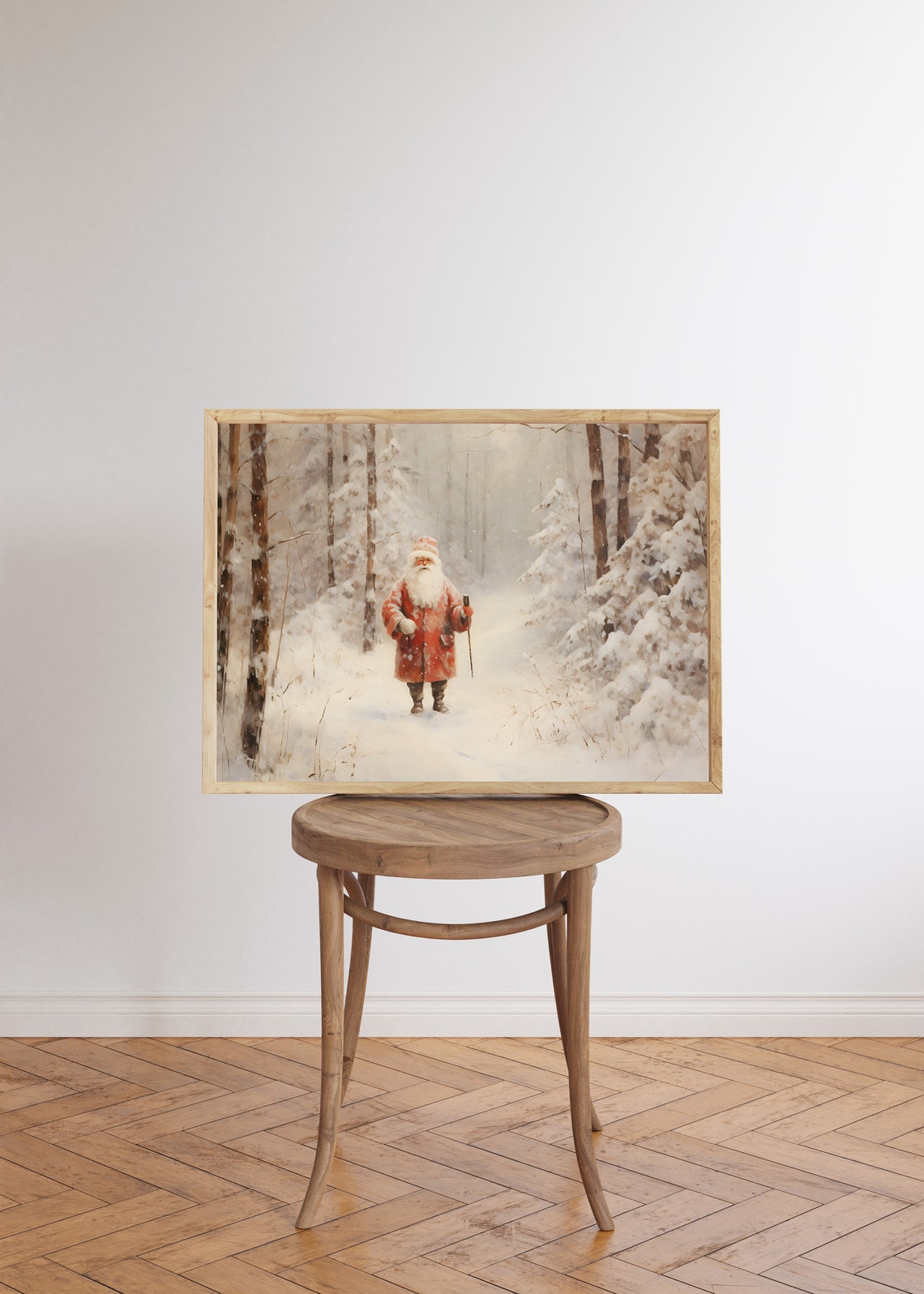 Traditional Santa Claus Walking Through Snowy Pine Forest Poster - Image 6