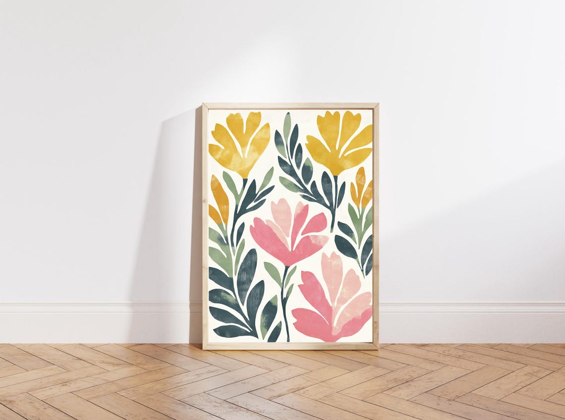 Matisse Style Cutout Floral Gold Pink Green Botanical Poster - Image 4