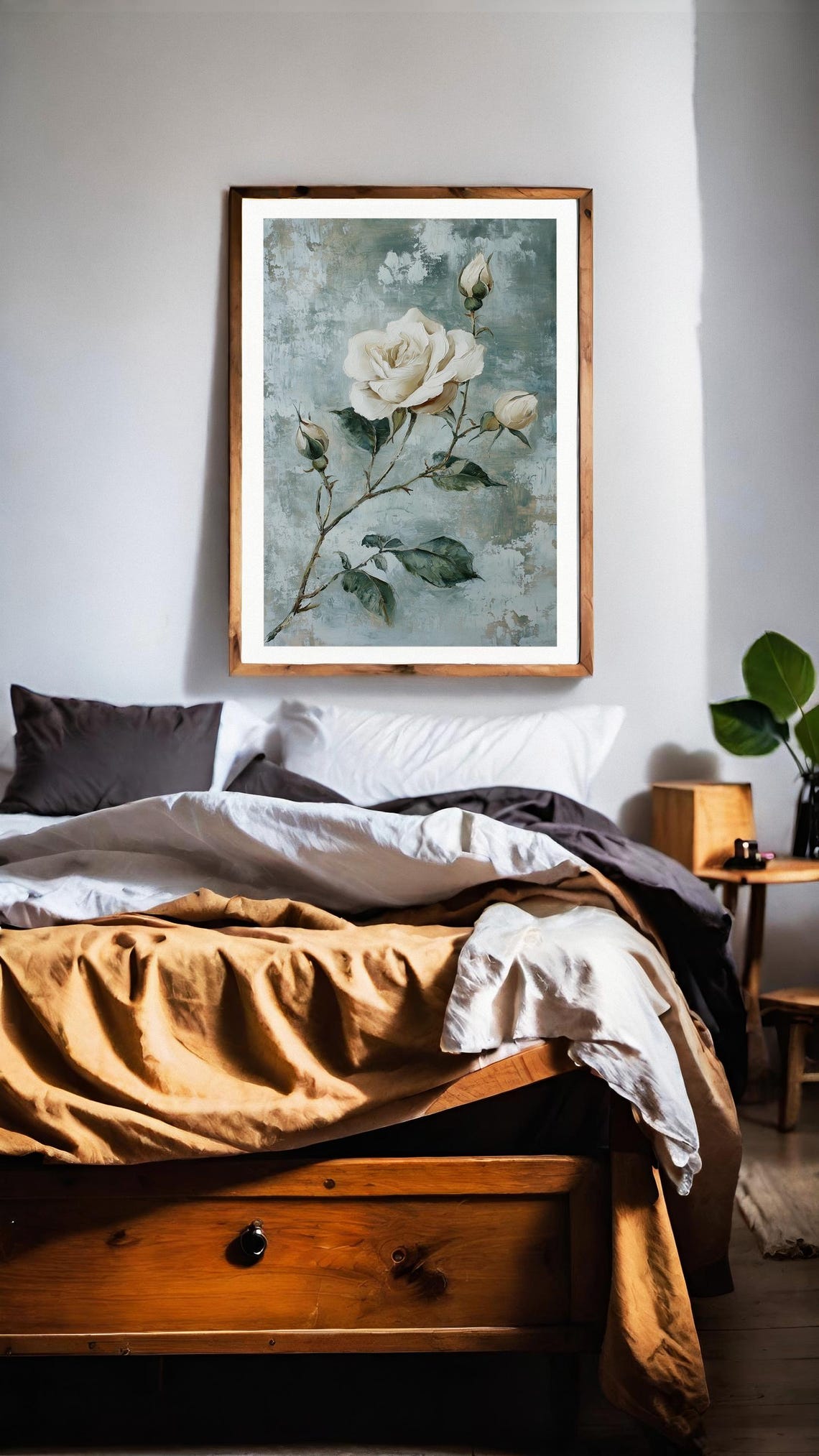 White Rose Bloom Vintage Teal Gray Romantic Floral Home Decor Poster - Image 4