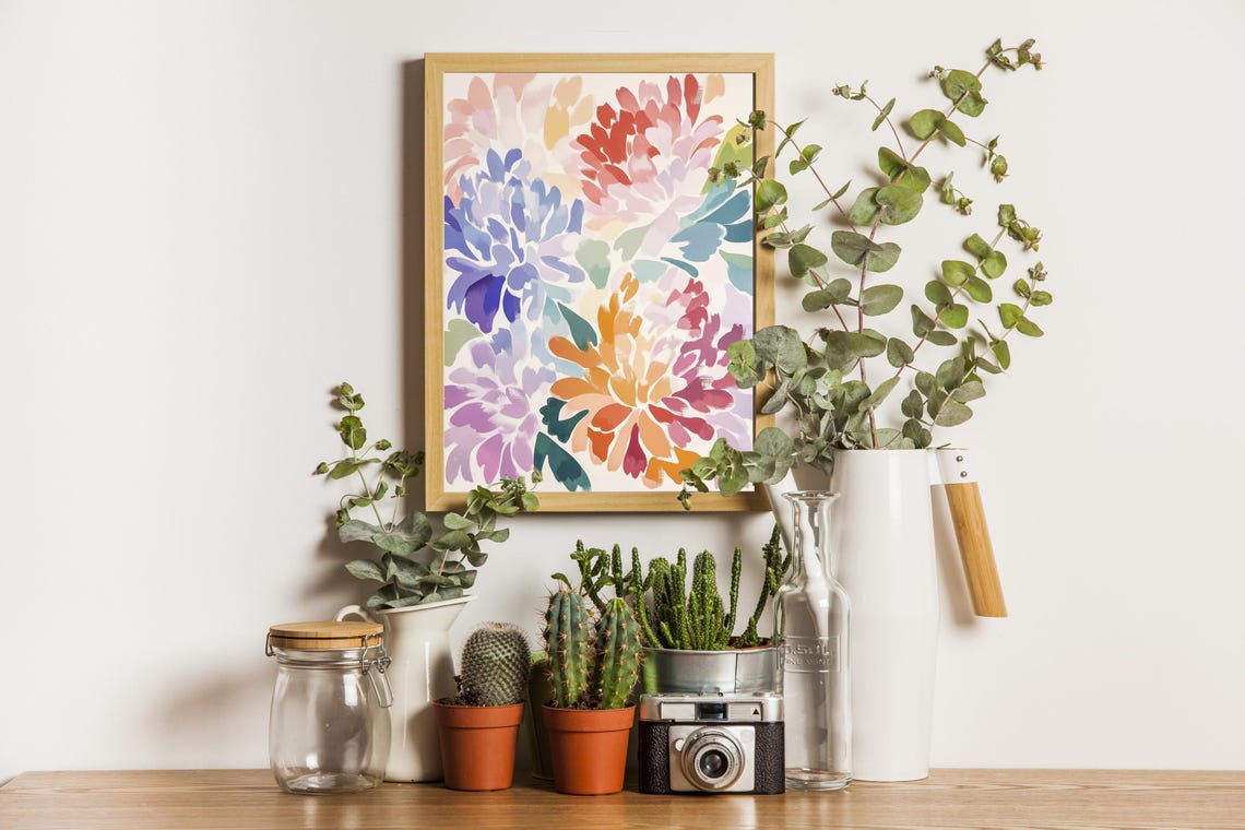 Painterly Dahlia Blooms Pink Orange Purple Watercolor Poster - Image 6