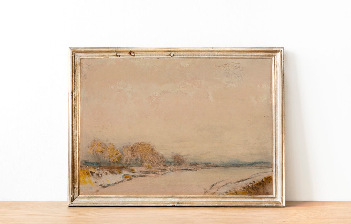 Neutral Minimalist Muted Beige Landscape Antique Painting Poster - Image 3