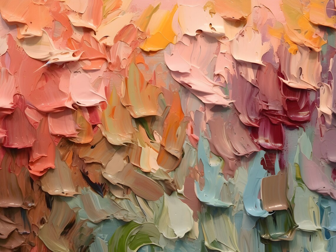 Colorful Impasto Abstract Painting Pastel Palette Knife Art Poster - Image 2