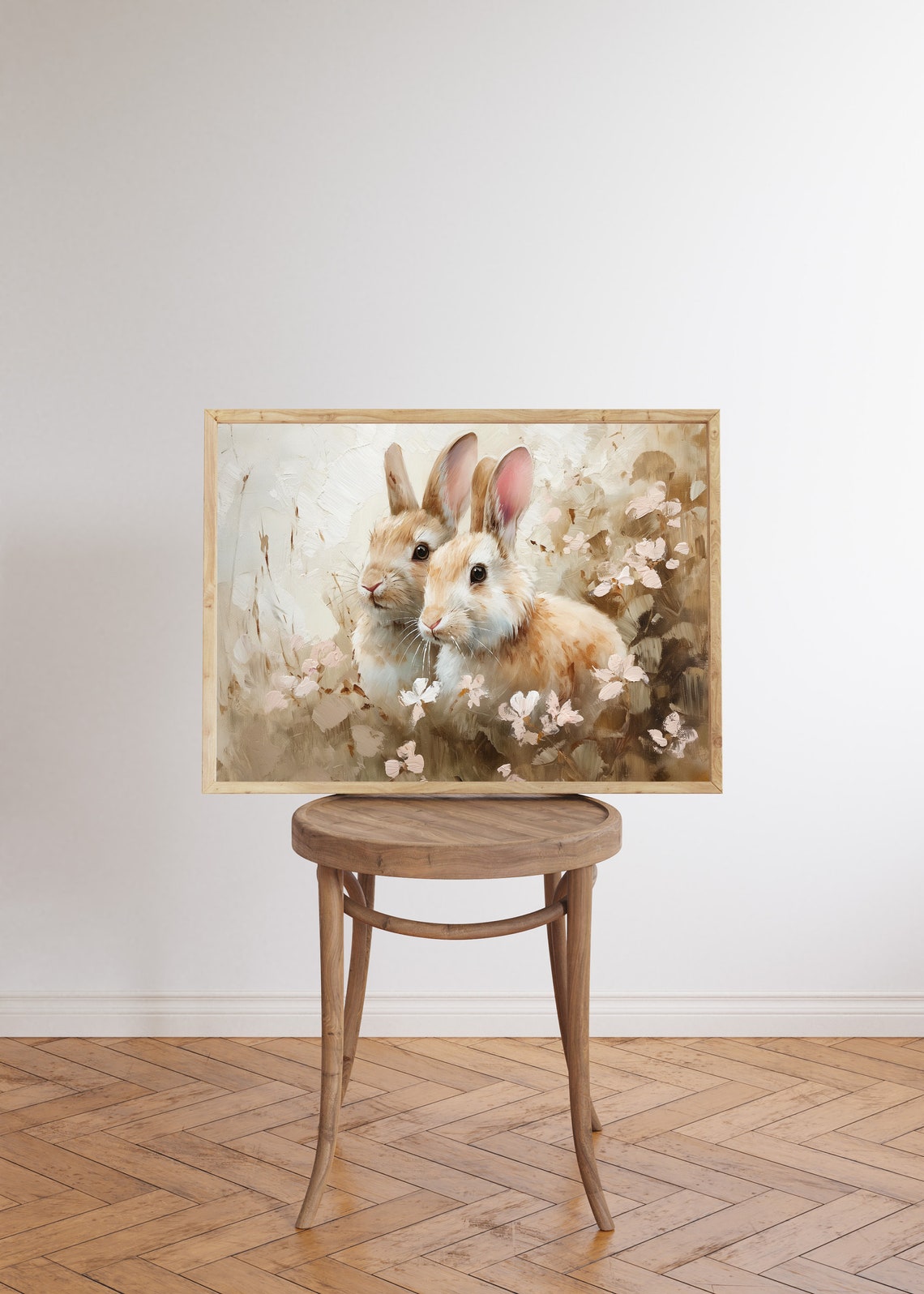 Two Tan Rabbits in White Wildflowers in a Spring Meadow Wall Art - Image 5