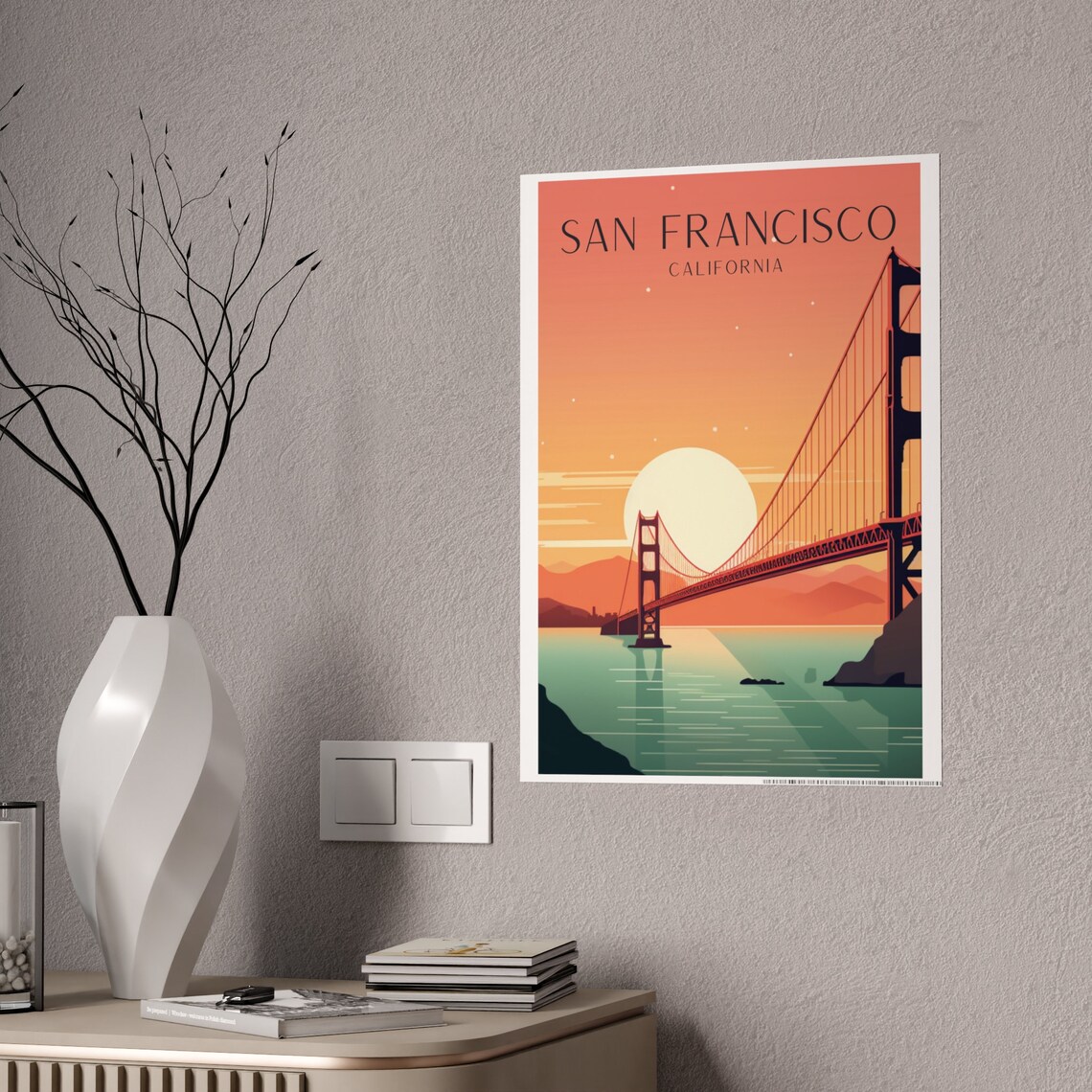 San Francisco Art Deco Travel Poster, Golden Gate Bridge - Image 5