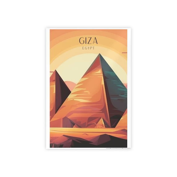 Pyramids Art Deco Travel Poster, Giza Africa