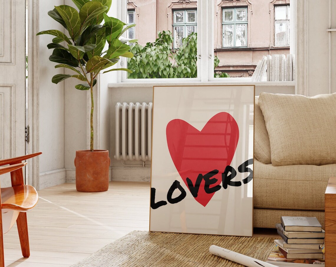 Lovers Red Heart Bold Street Style Typography Poster for Couples