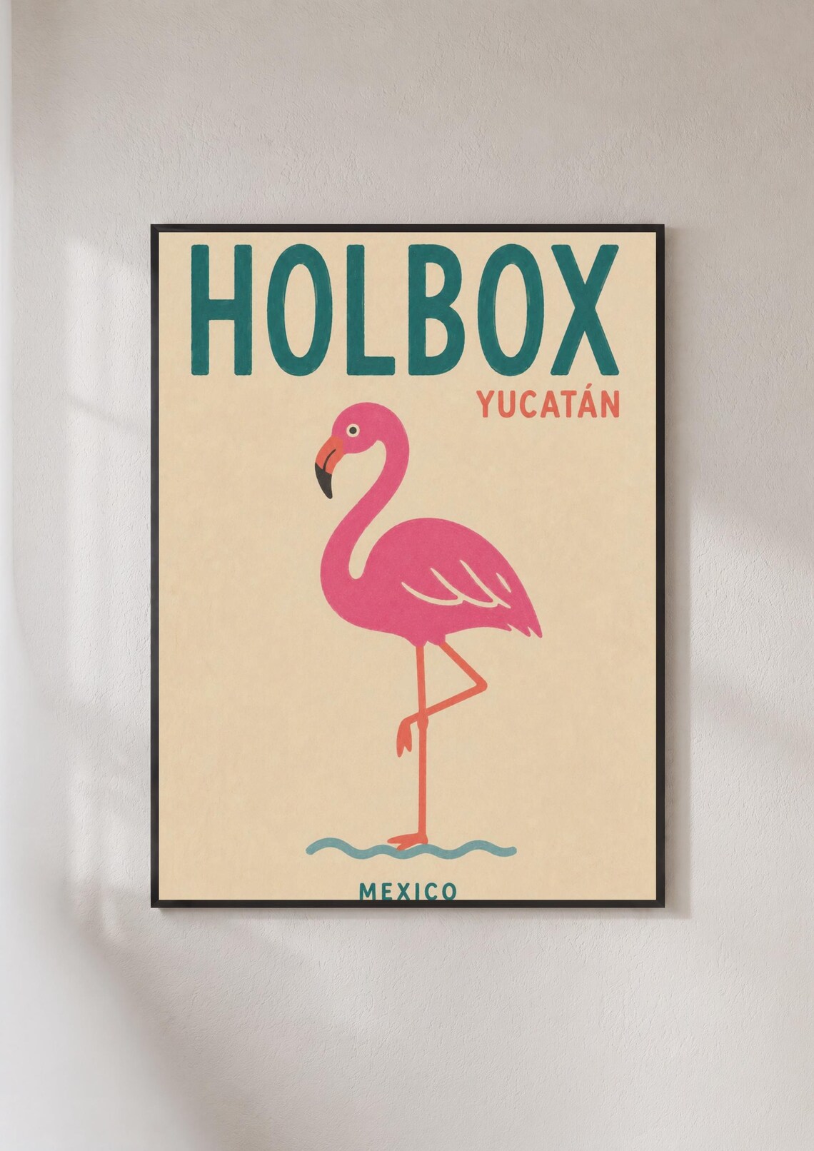 Holbox Yucatan Mexico Flamingo Pink Coral Retro Travel Poster