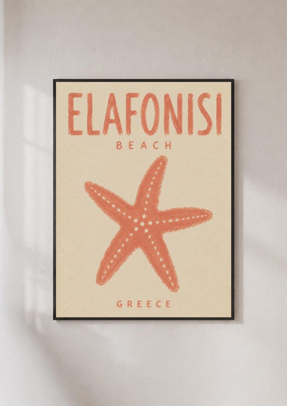 Elafonisi Beach Greece Poster Starfish Wall Art Crete Travel Print Coastal Decor