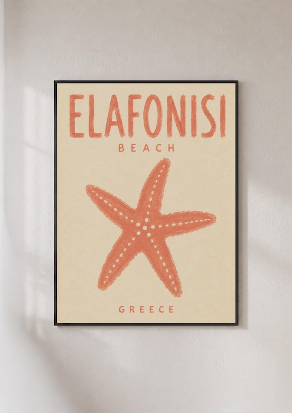 Elafonisi Beach Greece Travel Poster Starfish Coastal Summer Art
