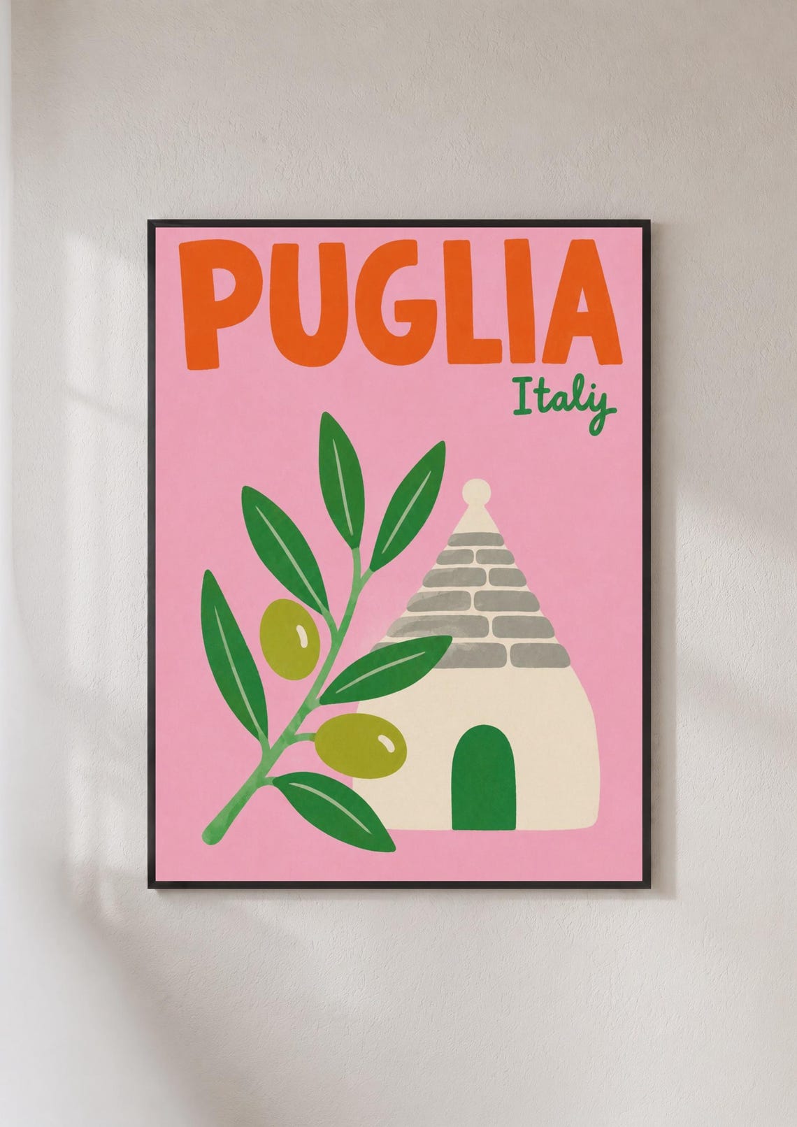 Puglia Italy Trullo House Olive Branch Retro Italian Travel Poster